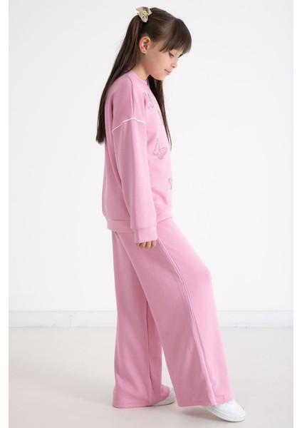 Pembe Payetli Kelebek Işlemeli Geniş Paça Kız Çocuk Eşofman Takımı 22734 fırsatları