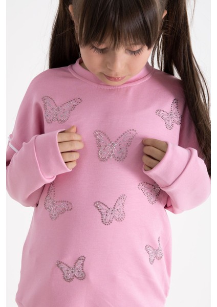 Pembe Payetli Kelebek Işlemeli Geniş Paça Kız Çocuk Eşofman Takımı 22734 indirimleri