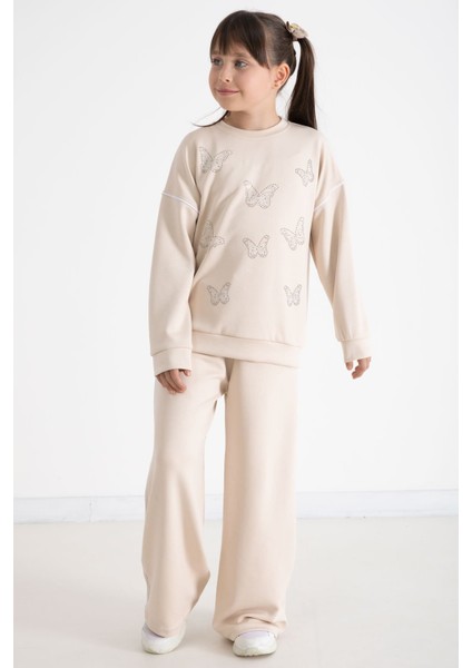 Bej Payetli Kelebek Işlemeli Geniş Paça Kız Çocuk Eşofman Takımı 22736 indirimleri