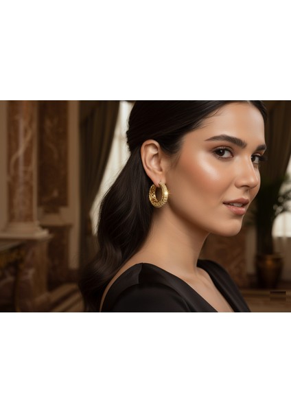 Jewella Altın Halka Ihtişamı-Zehra'nın Işıltısı Çelik Küpe