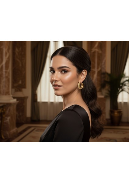 Jewella Altın Halka Ihtişamı-Zehra'nın Işıltısı Çelik Küpe