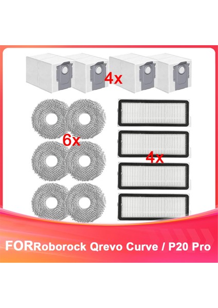 Roborock Qrevo Curve / P20 Pro Robot Süpürge, Hepa Filtreler, Paspas Pedleri ve Toz Torbaları Için 14'lü Yedek Parça Seti (Yurt Dışından)
