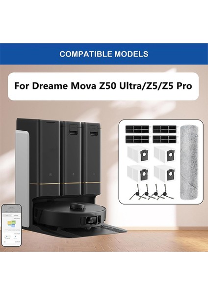 Mova Z50 Ultra / Z5 / Z5 Pro Ultra Robot Süpürge Yedek Parçaları Aksesuarları Silindir Paspas Yan Fırça Filtre Toz Torbası (Yurt Dışından) fırsatları