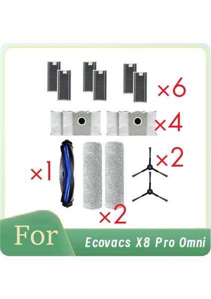 Ecovacs X8 Pro Omni Robot Süpürge Için 15 Adet Silindir Yan Fırça Hepa Filtre Paspas Pedi Toz Torbası Ultra Dayanıklı Aksesuarlar (Yurt Dışından)
