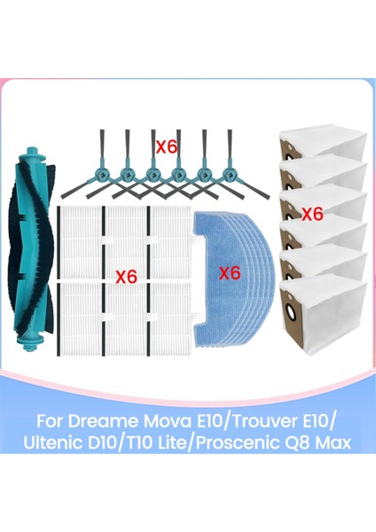 Dreame Mova E10/TROUVER E10 Ultenic D10/T10 Lite Proscenic Q8 Max Yedek Parçalar Vakum Fırçası Hepa Filtre Toz Torbası Paspas (Yurt Dışından)