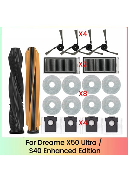 Dreame X50 Ultra / S40 Enhanced Edition Robot Süpürge Parçaları Için 20 Adet Ana Yan Fırça Hepa Filtre Paspas Toz Torbası (Yurt Dışından)