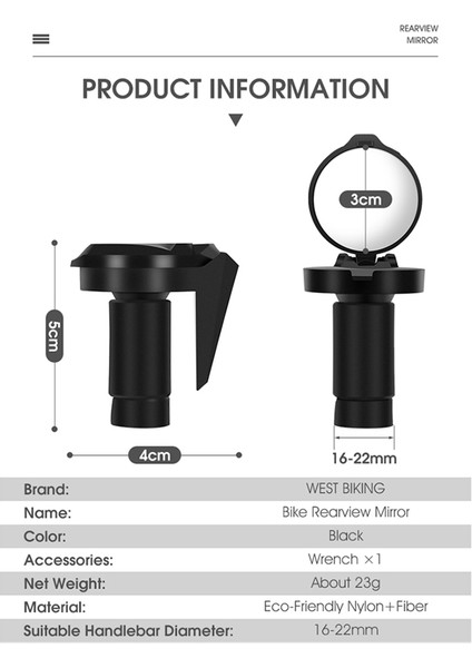 West Bıkıng Bisiklet Dikiz Aynası 360° Ayarlanabilir Bisiklet Aynaları Gidona Uygun, 16-22MM Yan Aynalar E-Bisiklet Aynası (Yurt Dışından) indirimleri