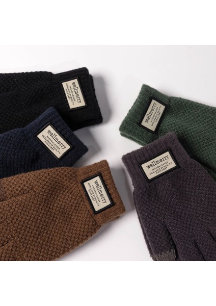 Sonbahar ve Kış Kalınlaşmış Eldivenler, Soğuk Sürme Dokunmatik Ekran Sıcak Yün Örme Eldiven (Yurt Dışından)