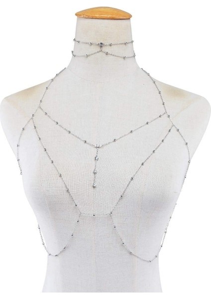 Kristal Rhinestone Boncuk Vücut Zinciri Demeti Vücut Takı Bikini Sütyen Kadınlar ve Kızlar Için Sonsuz Kişilik Vücut Zinciri Aksesuarları (Gümüş) (Yurt Dışından)