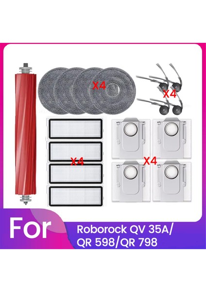 Roborock Qv 35A / Qr 598 / Qr 798 Elektrikli Süpürge Parçaları Için 17 Adet Ana Yan Fırça Hepa Filtre Paspas Bezi Toz Torbası (Yurt Dışından)
