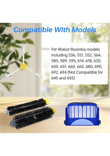 Irobot Roomba 600 Serisi, 614, 675, 692, 694 ve 500 Serisi 595, 585, 564 Fırça Filtre Seti Için Yedek Aksesuar Seti (Yurt Dışından) fırsatları