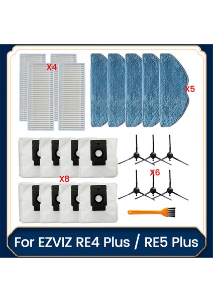 Ezvız Re4 Plus / Re5 Plus Elektrikli Süpürge Parçaları Için 24 Parça Aksesuar Seti Yan Fırça Filtresi Toz Torbaları Paspas Bezleri (Yurt Dışından)