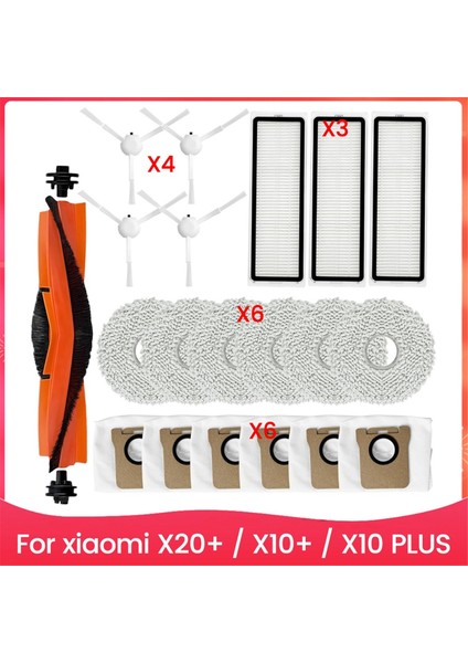 Xiaomi Robot Süpürge X20+ / X10+ / X10 Plus Için Aksesuar Kiti, Ana Yan Fırça Hepa Filtre Paspas Pedleri Toz Torbası Parçaları (Yurt Dışından)