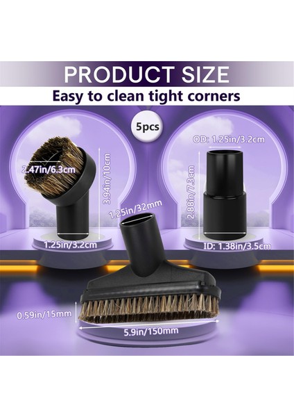 At Kılı Fırça Vakum Eklenti Seti - Yuvarlak Vakum Eklentileri - Zemin Fırça Eklentisi - 1 1/4 Inç Adaptör Dahil (Yurt Dışından) modelleri