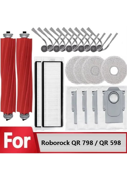 Roborock Qr 798 / Qr 598 / Roborock Qv 35A Vakum Parçaları ile Uyumlu Ana Silindir Yan Fırça Hepa Filtre Paspas Bezi (Yurt Dışından) modelleri