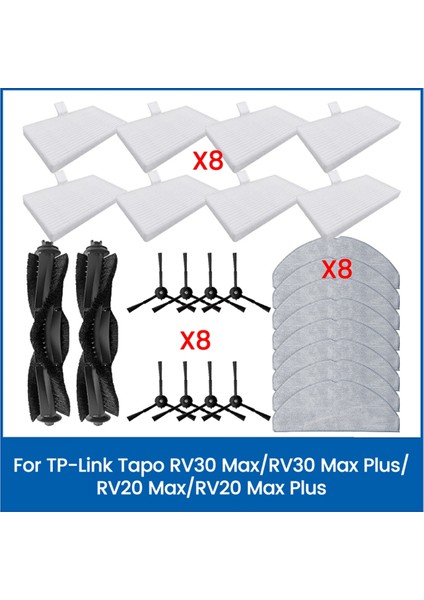 Tp-Link Tapo RV30 MAX/RV30 Max PLUS/RV20 MAX/RV20 Max Plus Yedek Parça Fırça Hepa Filtre Paspas Bezi Için 26 Adet (Yurt Dışından)