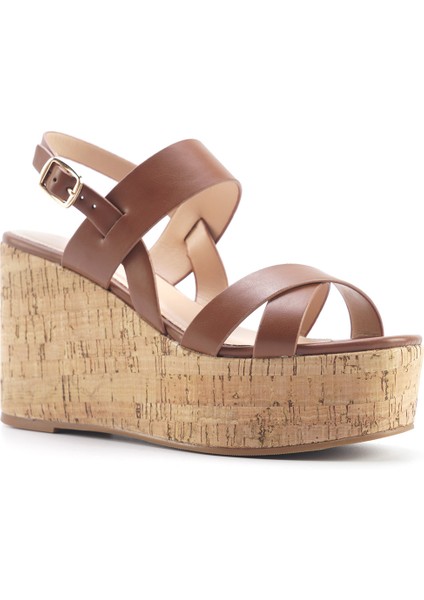 MONSA 5FX Kahverengi Kadın Dolgu Topuk Sandalet