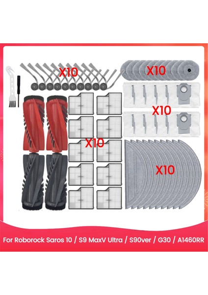Roborock Saros 10/G30/S9 Maxv ULTRA/S90VER/A1460RR Yedek Parçaları Ana Yan Fırça Filtre Paspas Bezi Toz Torbası Tornavida (Yurt Dışından)