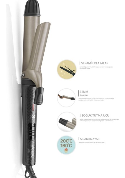 32MM Seramik Plaka Saç Maşası Siyah, Hızlı ve Güzel Bukleler Için fiyatları