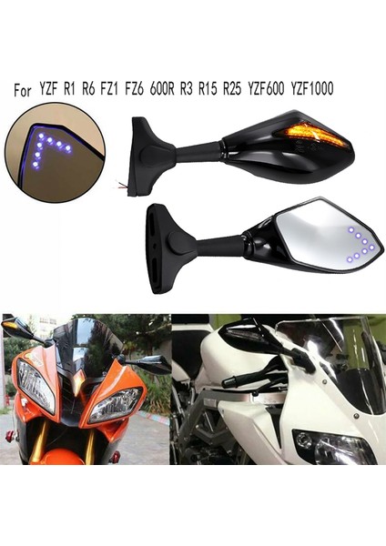 Yzf R1 R6 Fz1 Için Işıklı Motosiklet LED Dikiz Aynası (Yurt Dışından)