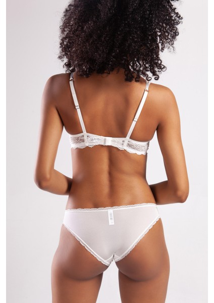 Golshan Glorin Mini Slip, Kadın Dantel Kenarlı Micro Ekru Külot