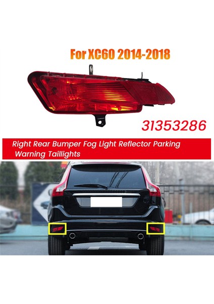 31353286 XC60 14-18 Için Sağ Arka Tampon Sis Lambası Reflektörü Ampul Yok (Yurt Dışından)