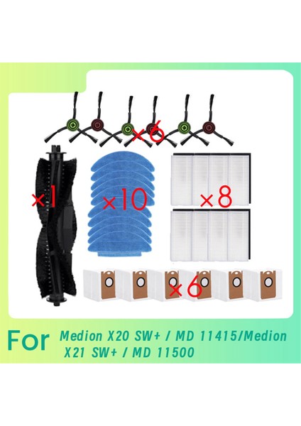 31PCS Medion X20 Sw+ / Md 11415 / Medıon X21 Sw+ / Md 11500 Süpüren Robot Ana Yan Fırça Paspas Filtre Seti (Yurt Dışından)