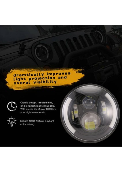 7 Inç LED Far Yuvarlak 200W Halo Açı Gözler Drl 1 Adet (Yurt Dışından) fırsatları
