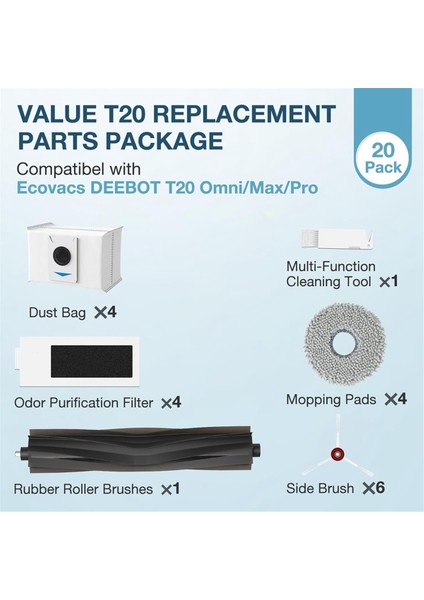 Ecovacs Için T20 OMNI/MAX/PRO/T20 Max Vakum Temizleyici Aksesuarları Kit Ana Yan Fırça Hepa Filtre Mop Bez Torbaları (Yurt Dışından) modelleri