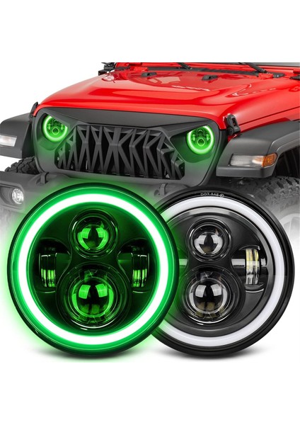 7 Inç Halo LED Far Hi/lo Işın Yeşil Drl Amber Sinyal Işığı Jeep Wrangler Jk Tj Cj (Yeşil) (Yurt Dışından) indirimleri
