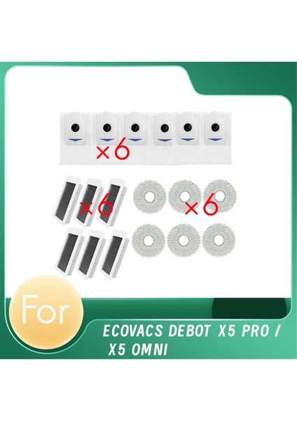 Ecovacs Için 18 Pcs X5 Pro / X5 Omni Süpürme Robot Aksesuarları Temizleyici Parçalar Değiştirme Pavu Filtre Toz Çanta Seti (Yurt Dışından)