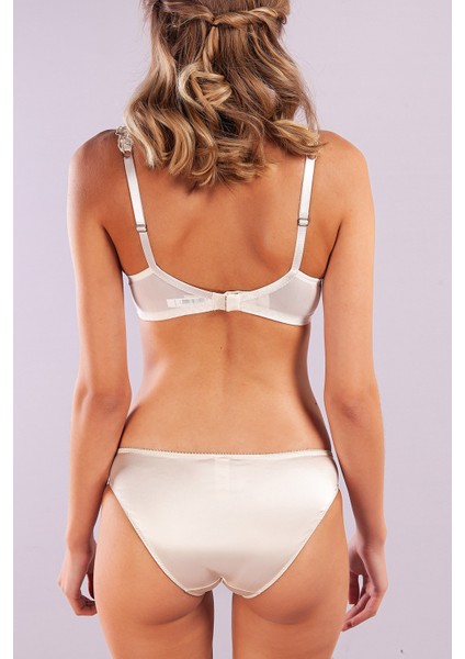 Golshan Giselle Mini Slip, Kadın Güpürlü Saten Ekru Külot