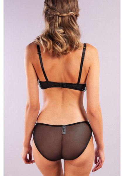 Golshan Galiana Mini Slip, Kadın Tül Transparan Siyah Külot
