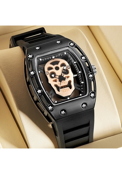 Altın Kimsdun Izle Erkekler Için Üst Marka Lüks Su Geçirmez Tonneau Oymak Kafatası Erkek Kol Saatleri Silikon Relogio Masculino (Yurt Dışından) modelleri