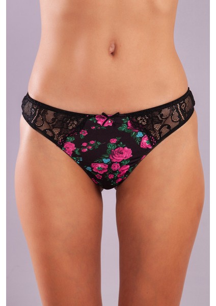 Golshan Gardenia Mini Sitring, Kadın Dantelli Çiçek Baskılı Siyah String Külot modelleri