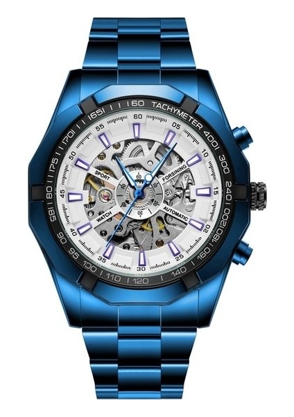 Moda Gümüş Paslanmaz Çelik Su Geçirmez Erkek Mekanik Şeffaf Saatler Spor Erkek Kol Saati Relogio Masculino (Yurt Dışından)