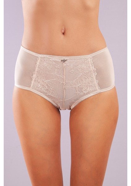 Golshan Gaspara Control Slip, Kadın Güpürlü Tül Ten Renk Yüksek Bel Külot