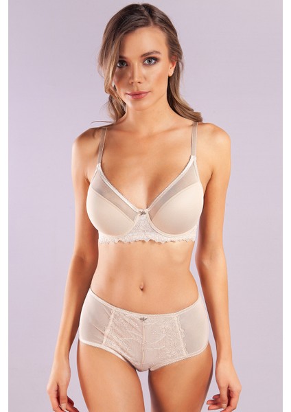 Golshan Gaspara Control Slip, Kadın Güpürlü Tül Ten Renk Yüksek Bel Külot