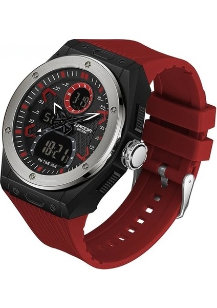 Kırmızı Sanda Erkek Spor Askeri Saatler 5ATM Su Geçirmez Kuvars Kol Saati Erkek Kronometre Otomatik Tarih Izle Erkekler Için Relogio Masculino (Yurt Dışından)
