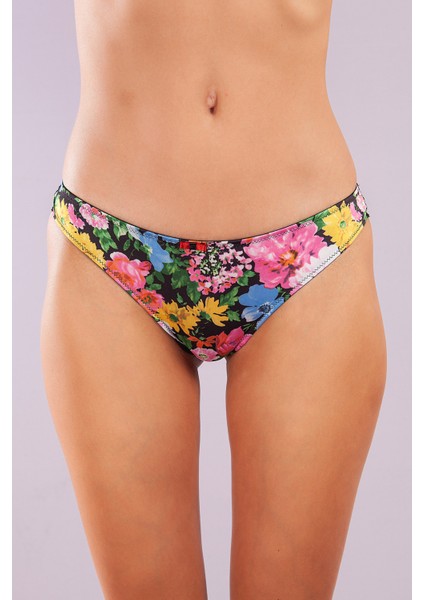 Golshan Garden Brazillian Slip, Kadın Dantelli Çiçek Baskılı Brezilyan Külot