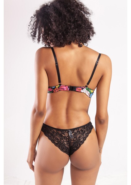 Golshan Garden Brazillian Slip, Kadın Dantelli Çiçek Baskılı Brezilyan Külot