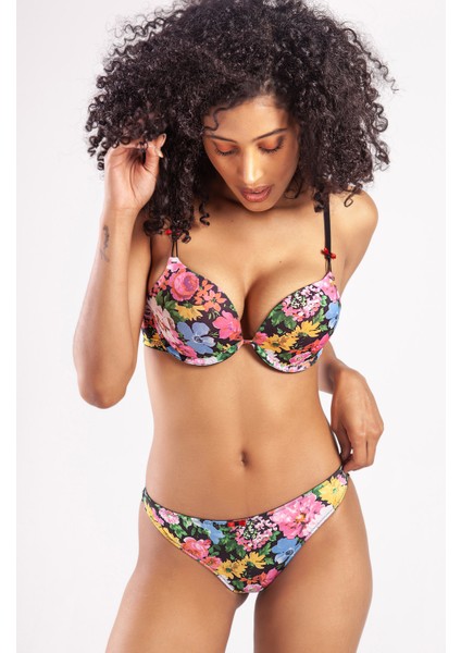 Golshan Garden Brazillian Slip, Kadın Dantelli Çiçek Baskılı Brezilyan Külot