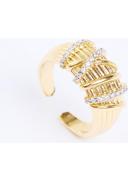 Altın Rengi Taşlı Sarmal Yüzük