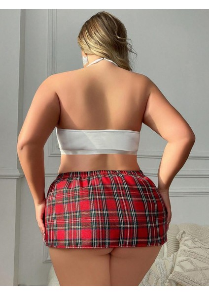 Özel Tasarım Büyük Beden Ekoseli Kravatlı Fantezi Liseli Kostümü fiyatları