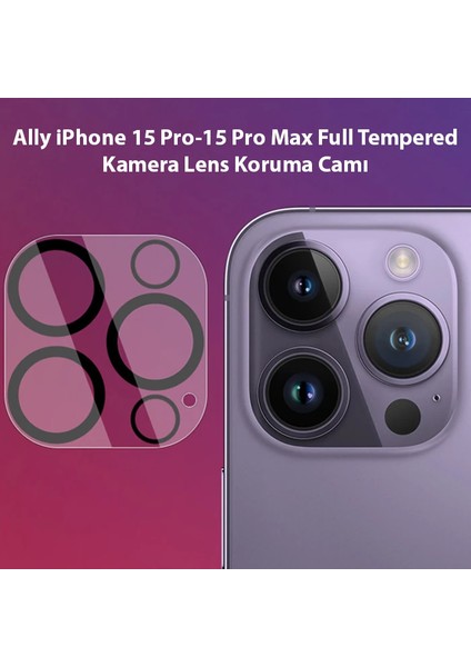 Ally iPhone 15 Pro-15 Pro Max Full Tempered Kamera Lens Koruma CAMI-(5775) - BKS1704-7099 fiyatları