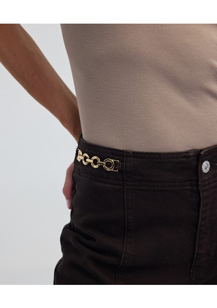 Zincir Aksesuarlı Wide Leg Jean Pantolon IW6250018047074 fırsatları