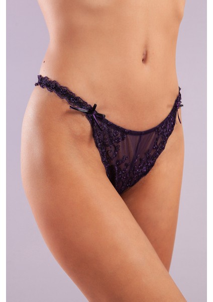 Golshan Giselle Mini String, Kadın Güpürlü Saten Mor String Külot fiyatları