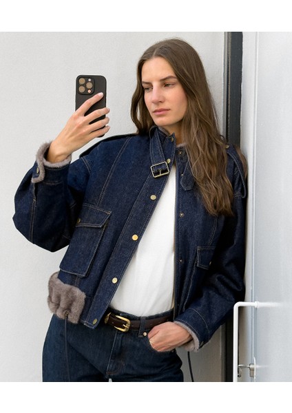 Suni Kürk Mix Kemerli Denim Mont IW6250012208629