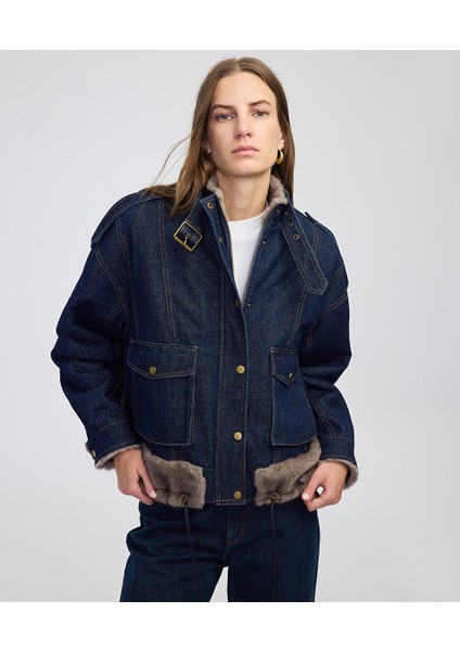 Suni Kürk Mix Kemerli Denim Mont IW6250012208629 fiyatları