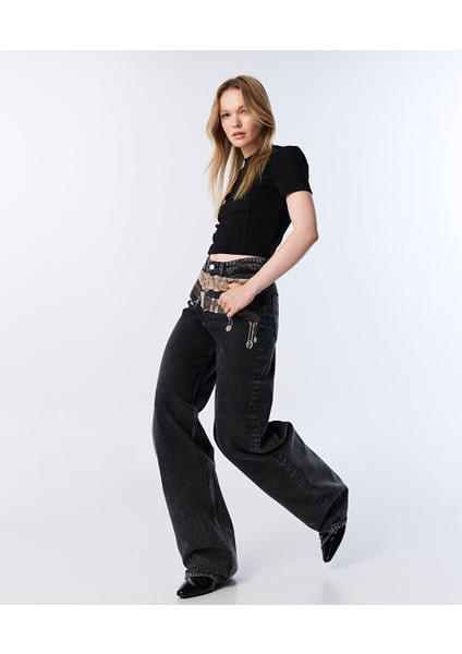 Görsel Baskılı Wıde Leg Jean Pantolon TW6250018044036
